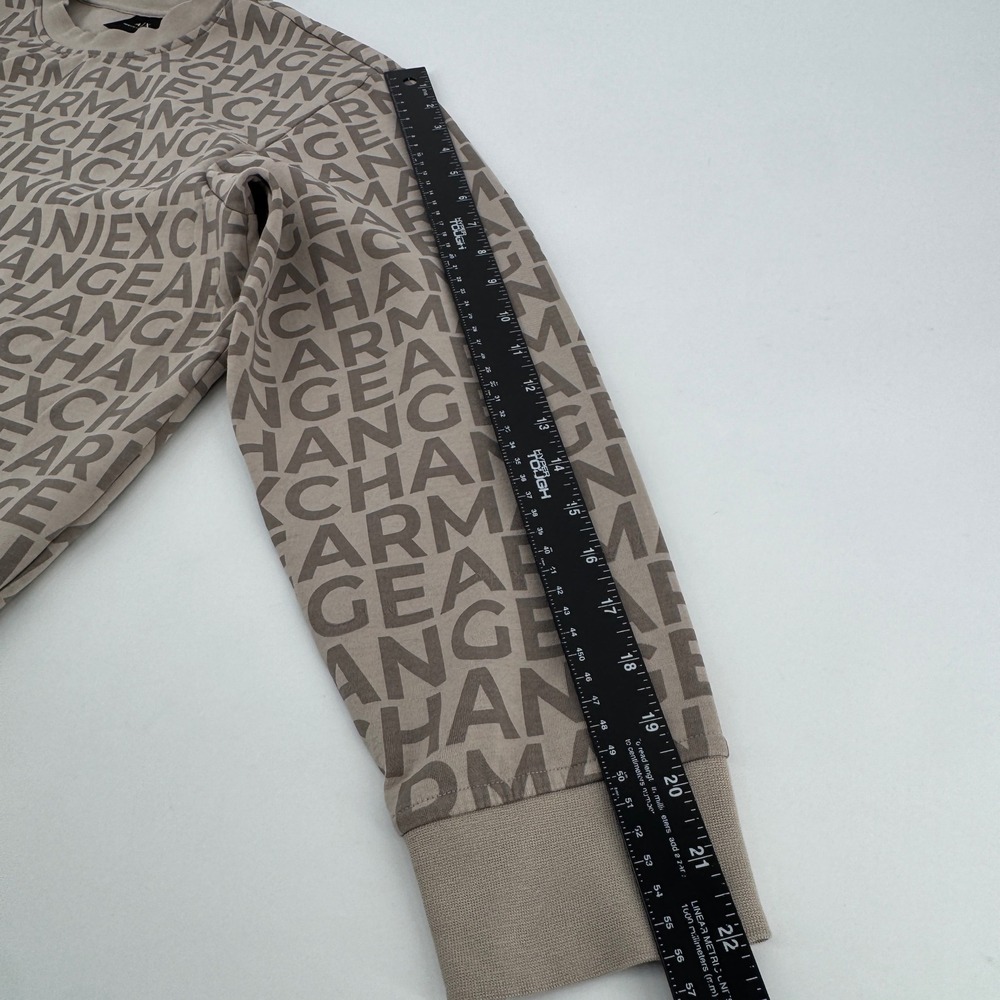 Armani Exchange AX Mens Small Tan All Over Logo Print Crewneck Sweatshirt - Picture 9 of 9